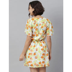 Mayawye Women's Polyester Printed Flutter Above Knee Dress (Orange - Yellow)