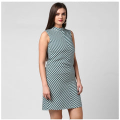 Mayawye Women's Polyester Striped Sleeveless Above Knee Dress (Green)