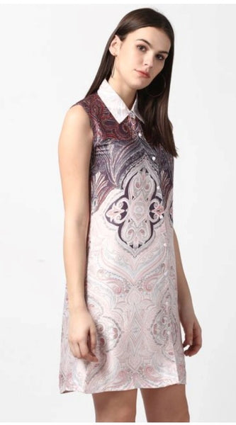 Mayawye Women's Polyester Printed Sleeveless Above Knee Dress (Orange)