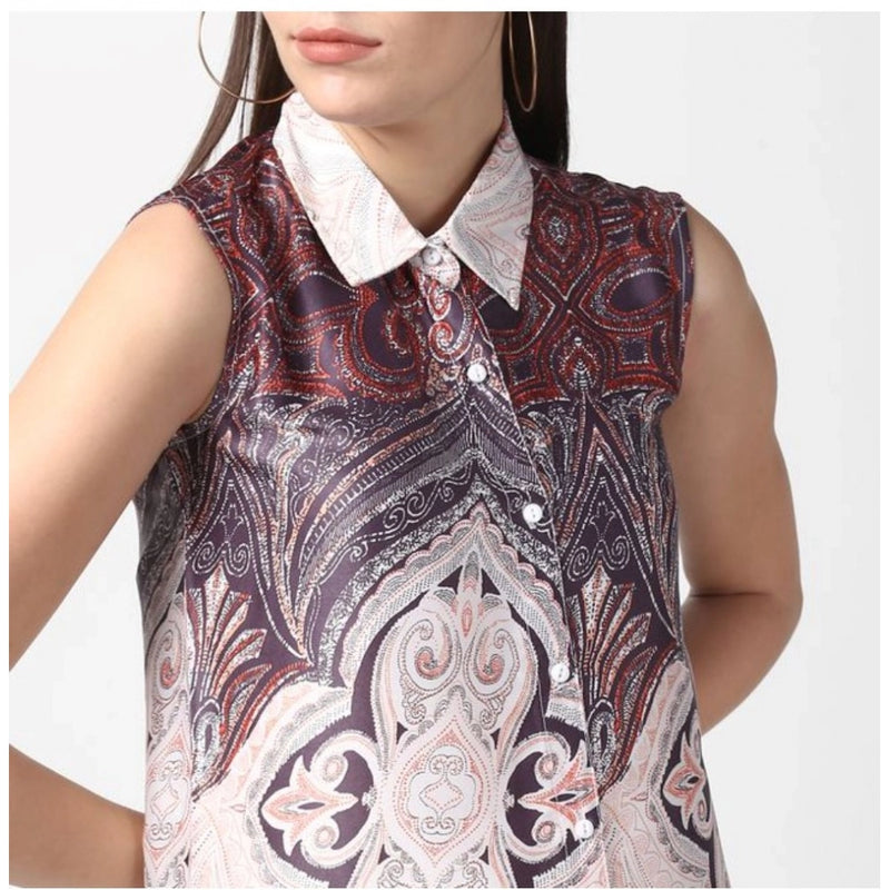 Mayawye Women's Polyester Printed Sleeveless Above Knee Dress (Orange)
