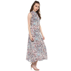 Mayawye Women's Polyester Chiffon Printed Sleeveless Dress (Multicolor)