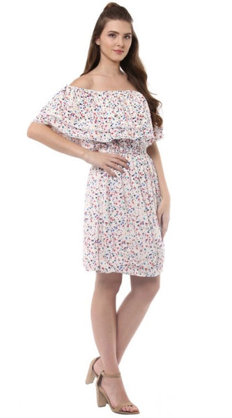 Mayawye Women's Rayon Floral Half Sleeve Above Knee Dress (Multicolor)