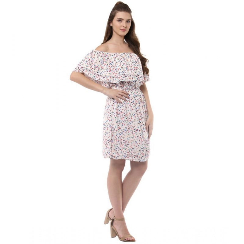 Mayawye Women's Rayon Floral Half Sleeve Above Knee Dress (Multicolor)