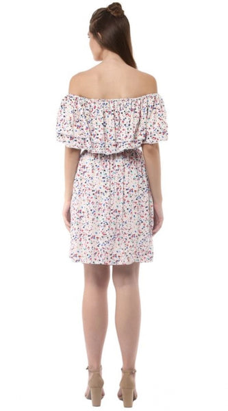Mayawye Women's Rayon Floral Half Sleeve Above Knee Dress (Multicolor)