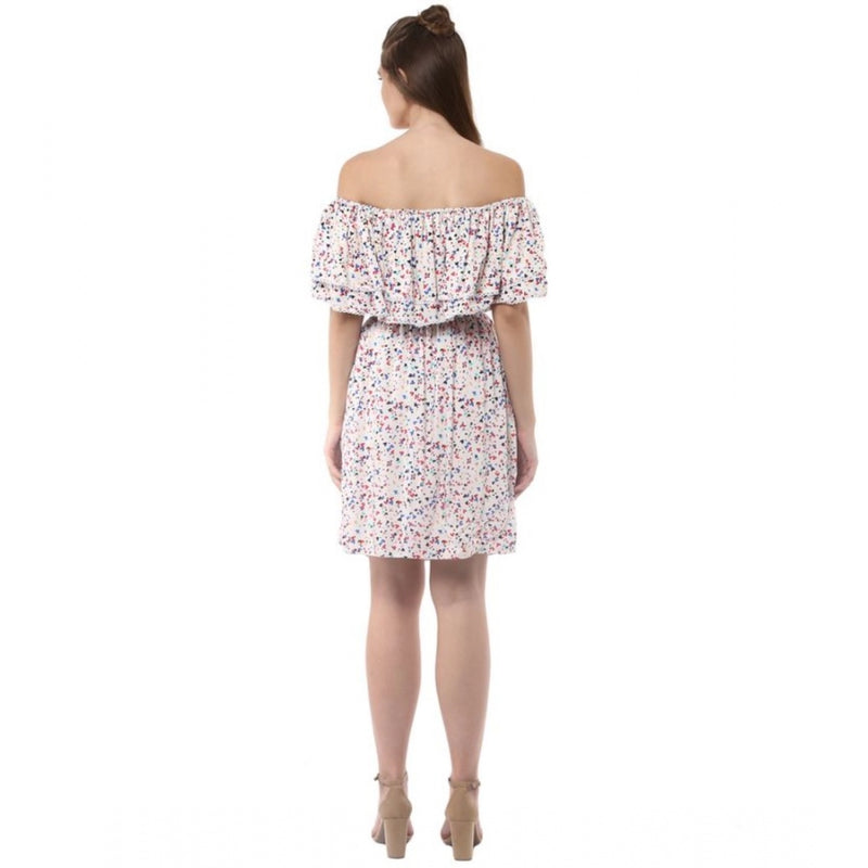 Mayawye Women's Rayon Floral Half Sleeve Above Knee Dress (Multicolor)