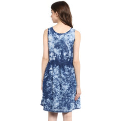 Mayawye Women's Denim Tie & Dye Sleeveless Above Knee Dress (Blue)