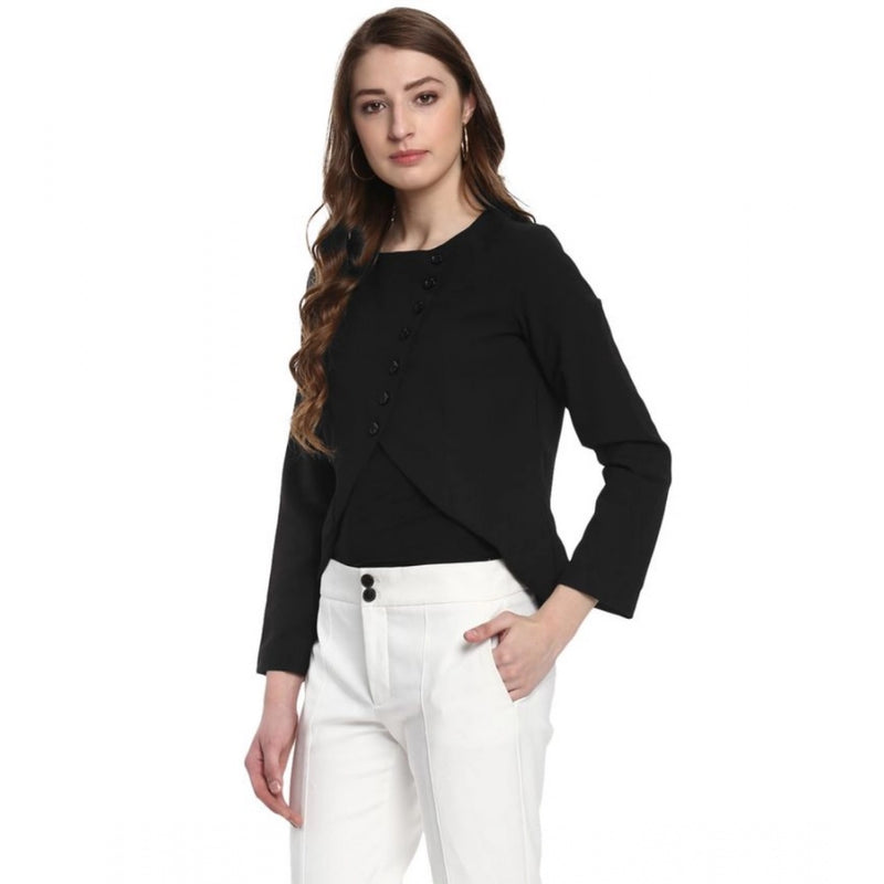 Mayawye Women's Polyester Diagonal Cut Long Sleeves Blazer (Black)