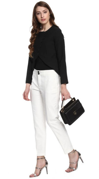 Mayawye Women's Polyester Diagonal Cut Long Sleeves Blazer (Black)