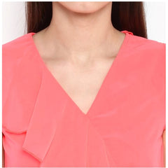 Mayawye Women's Polyester Ruffled Cap Sleeve Below Knee Dress (Coral Pink)