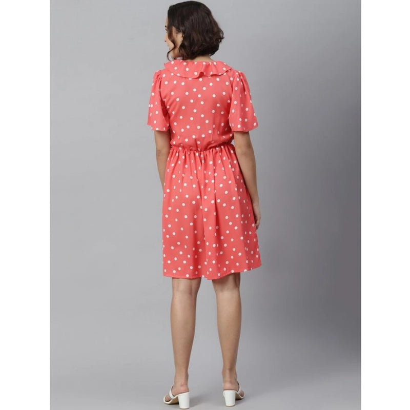 Mayawye Women's Polyester Polka Flutter Above Knee Dress (Coral)