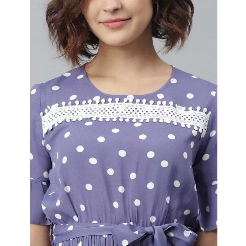 Mayawye Women's Polyester Polka Bell Sleeve Above Knee Dress (Lavender)