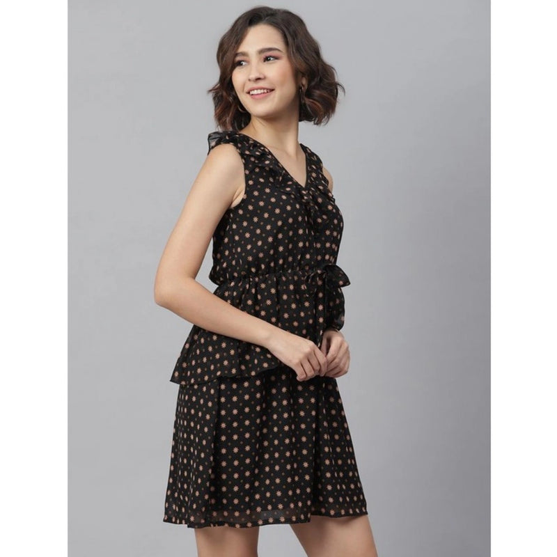 Mayawye Women's Polyester Peplum Sleeveless Above Knee Dress (Black)