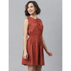 Mayawye Women's Rayon Polka Sleeveless Above Knee Dress (Rust)