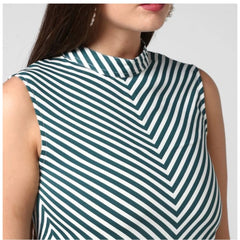 Mayawye Women's Polyester Striped Sleeveless Above Knee Dress (Green)