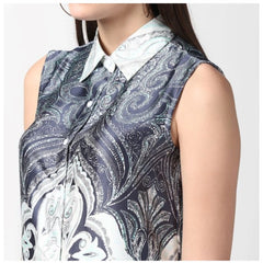 Mayawye Women's Polyester Printed Sleeveless Above Knee Dress (Blue)