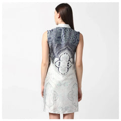Mayawye Women's Polyester Printed Sleeveless Above Knee Dress (Blue)