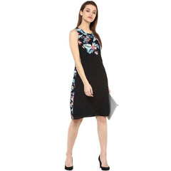 Mayawye Women's Polyester Printed Sleeveless Above Knee Dress (Black - Multicolor)