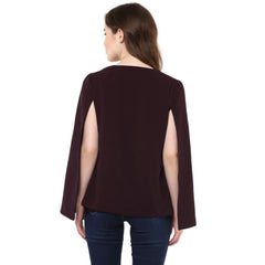 Mayawye Women's Polyester Solid Cape Sleeve Blazer (Wine)