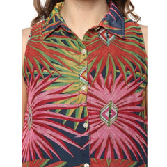 Mayawye Women's Polyester Floral Sleeveless Below Knee Dress (Multicolor)