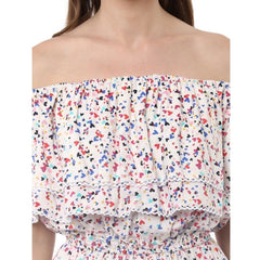 Mayawye Women's Rayon Floral Half Sleeve Above Knee Dress (Multicolor)