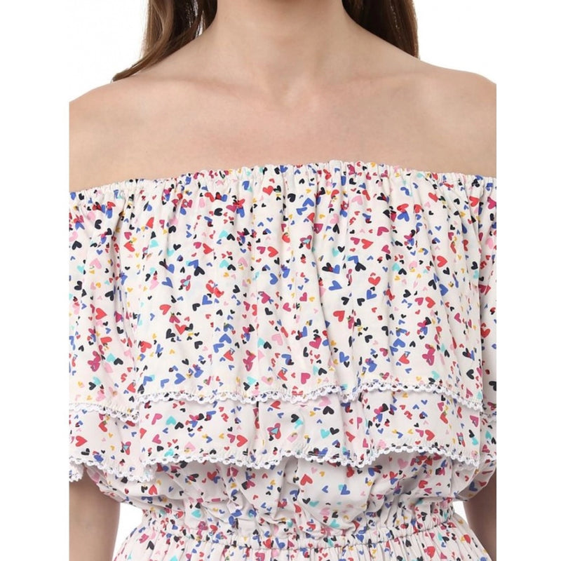 Mayawye Women's Rayon Floral Half Sleeve Above Knee Dress (Multicolor)
