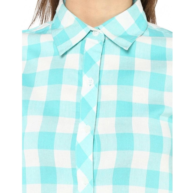 Mayawye Women's Rayon Checkered Short Sleeve Above Knee Dress (SkuBlue - White)