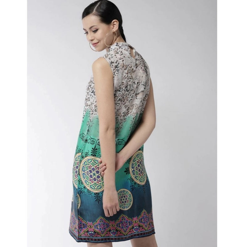Mayawye Women's Polyester Printed Sleeveless Above Knee Dress (Multicolor)
