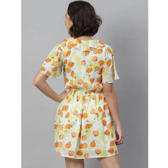 Mayawye Women's Polyester Printed Flutter Above Knee Dress (Yellow - Orange)