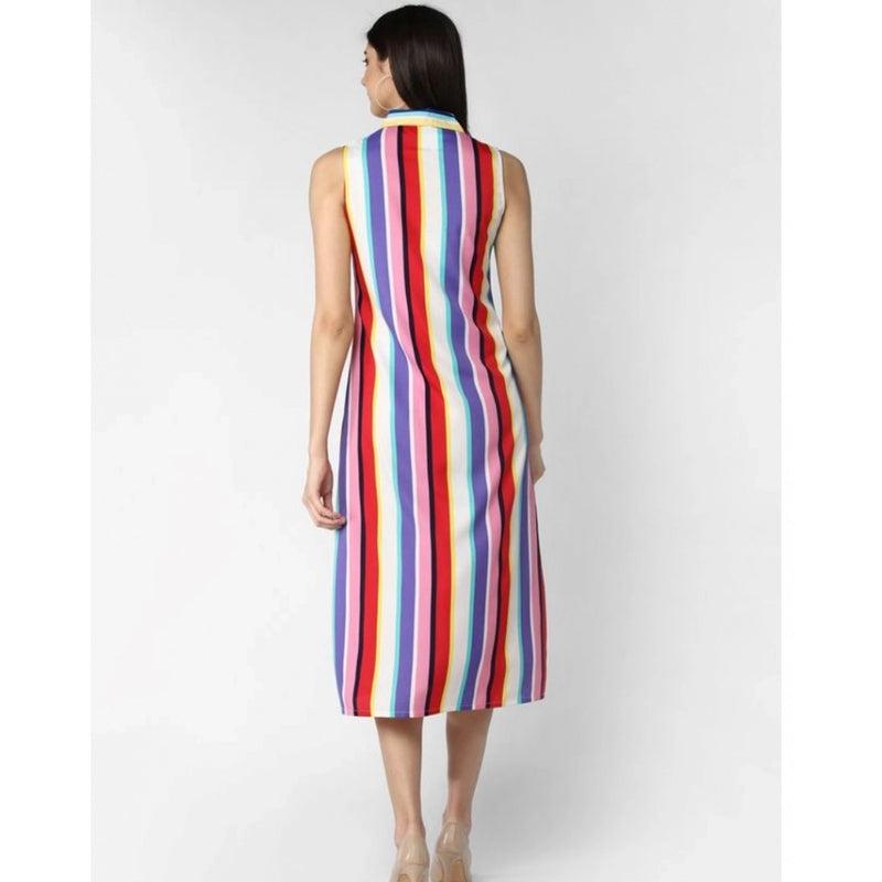 Mayawye Women's Polyester Striped Sleeveless Calf-length Dress (Multicolor)