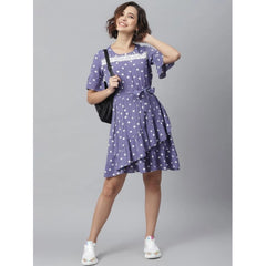 Mayawye Women's Polyester Polka Bell Sleeve Above Knee Dress (Lavender)