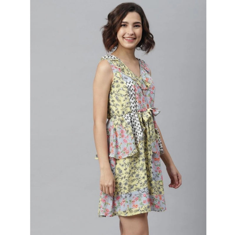 Mayawye Women's Polyester Peplum Sleeveless Above Knee Dress (Multicolor)