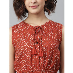 Mayawye Women's Rayon Polka Sleeveless Above Knee Dress (Rust)