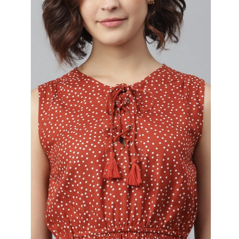 Mayawye Women's Rayon Polka Sleeveless Above Knee Dress (Rust)