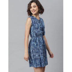 Mayawye Women's Rayon Tie & Dye Sleeveless Above Knee Dress (Blue)