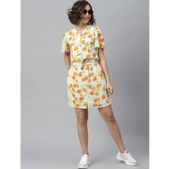 Mayawye Women's Polyester Printed Flutter Above Knee Dress (Orange - Yellow)