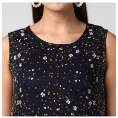 Mayawye Women's Rayon Floral Sleeveless Calf-length Dress (Black)
