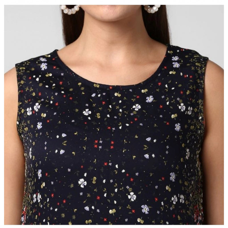 Mayawye Women's Rayon Floral Sleeveless Calf-length Dress (Black)