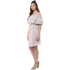 Mayawye Women's Rayon Floral Half Sleeve Above Knee Dress (Multicolor)