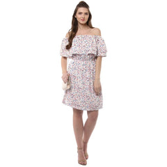 Mayawye Women's Rayon Floral Half Sleeve Above Knee Dress (Multicolor)