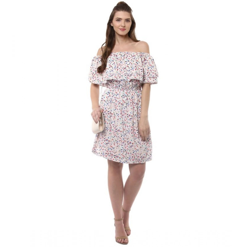 Mayawye Women's Rayon Floral Half Sleeve Above Knee Dress (Multicolor)
