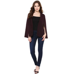 Mayawye Women's Polyester Solid Cape Sleeve Blazer (Wine)