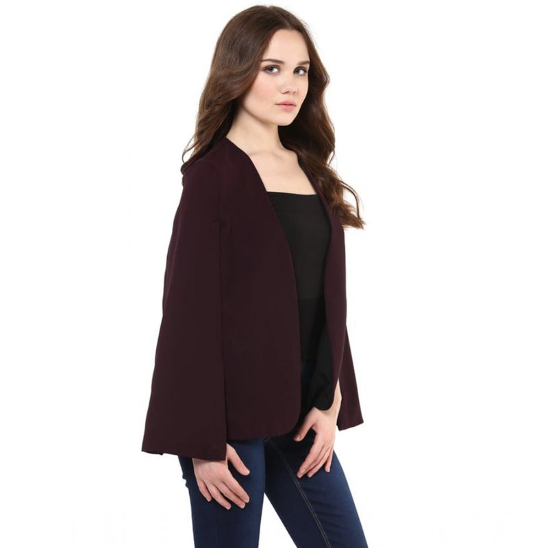 Mayawye Women's Polyester Solid Cape Sleeve Blazer (Wine)