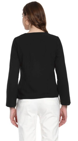 Mayawye Women's Polyester Diagonal Cut Long Sleeves Blazer (Black)