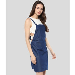 Mayawye Women's Denim Solid Shoulder Straps Above Knee Dress (Blue)