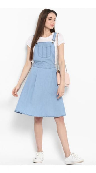 Mayawye Women's Denim Solid Sleeveless Above Knee Dress (Blue)