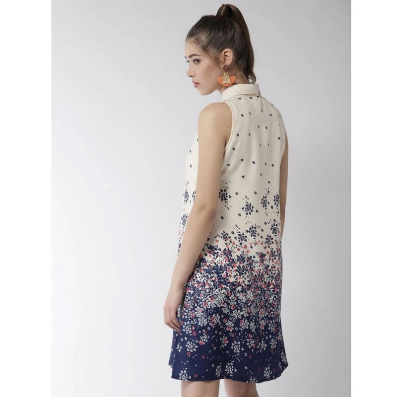 Mayawye Women's Polyester Floral Sleeveless Above Knee Dress (Cream)