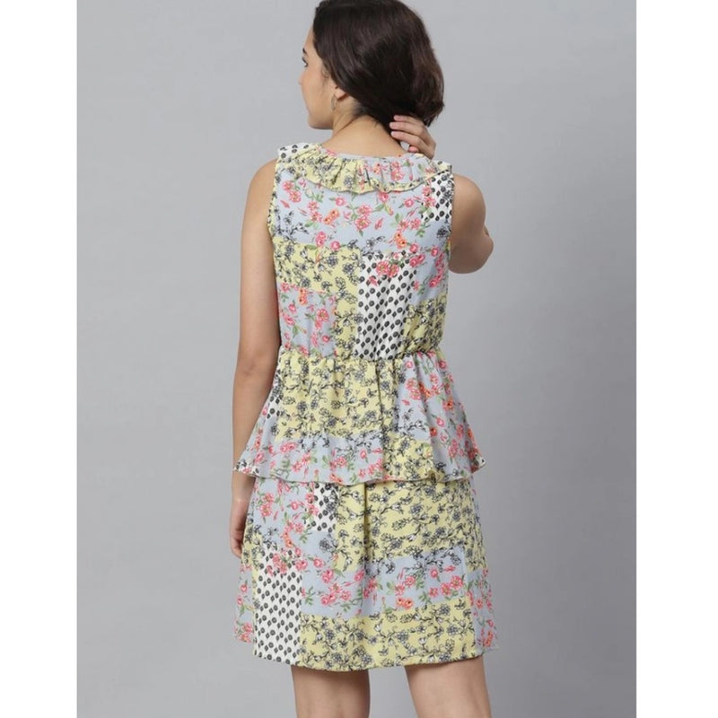Mayawye Women's Polyester Peplum Sleeveless Above Knee Dress (Multicolor)