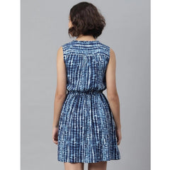Mayawye Women's Rayon Tie & Dye Sleeveless Above Knee Dress (Blue)