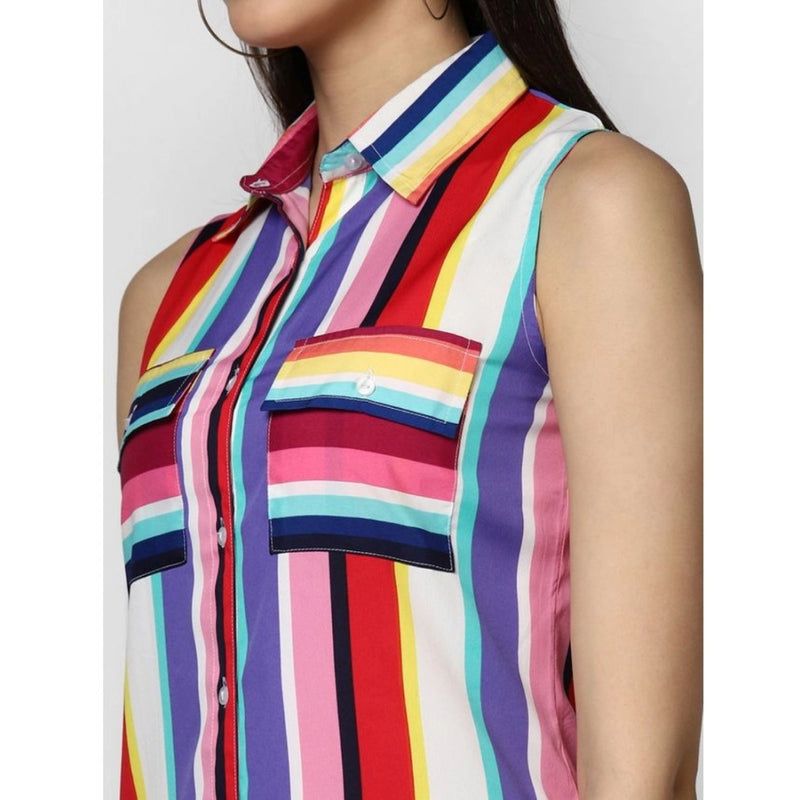 Mayawye Women's Polyester Striped Sleeveless Calf-length Dress (Multicolor)