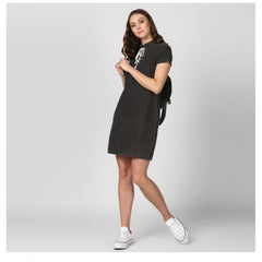 Mayawye Women's Denim Solid Short Sleeve Above Knee Dress (Black)